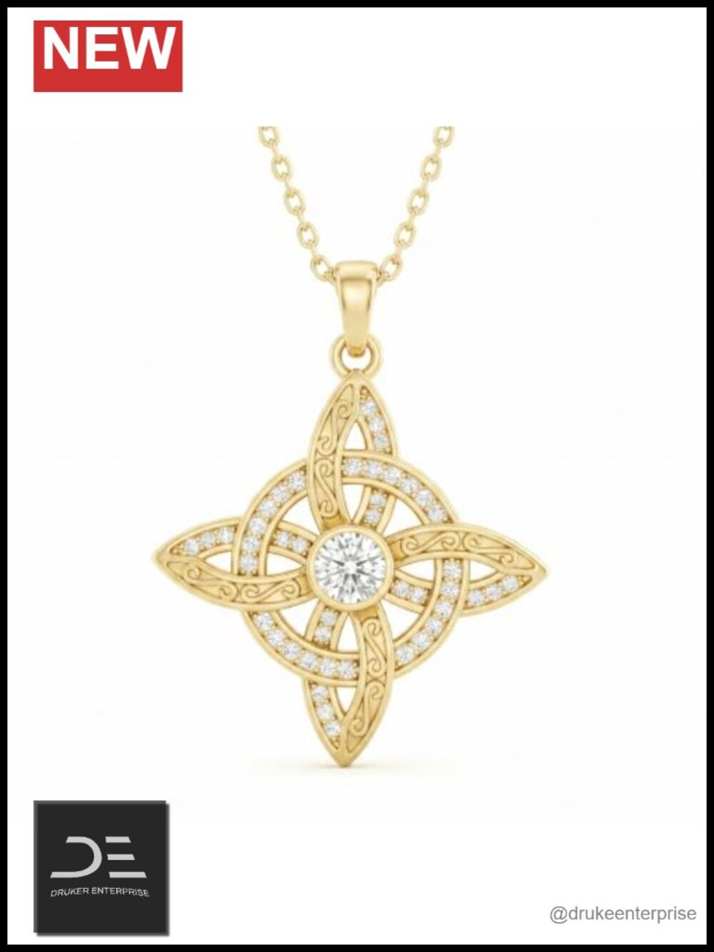Witch Knot Pendant Necklace 925 Sterling Silver 14K Gold Plated CZ Protection